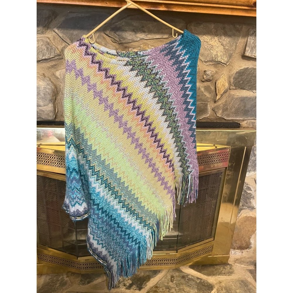 Womens Multicolored One Size Sweater Poncho #O-4-14